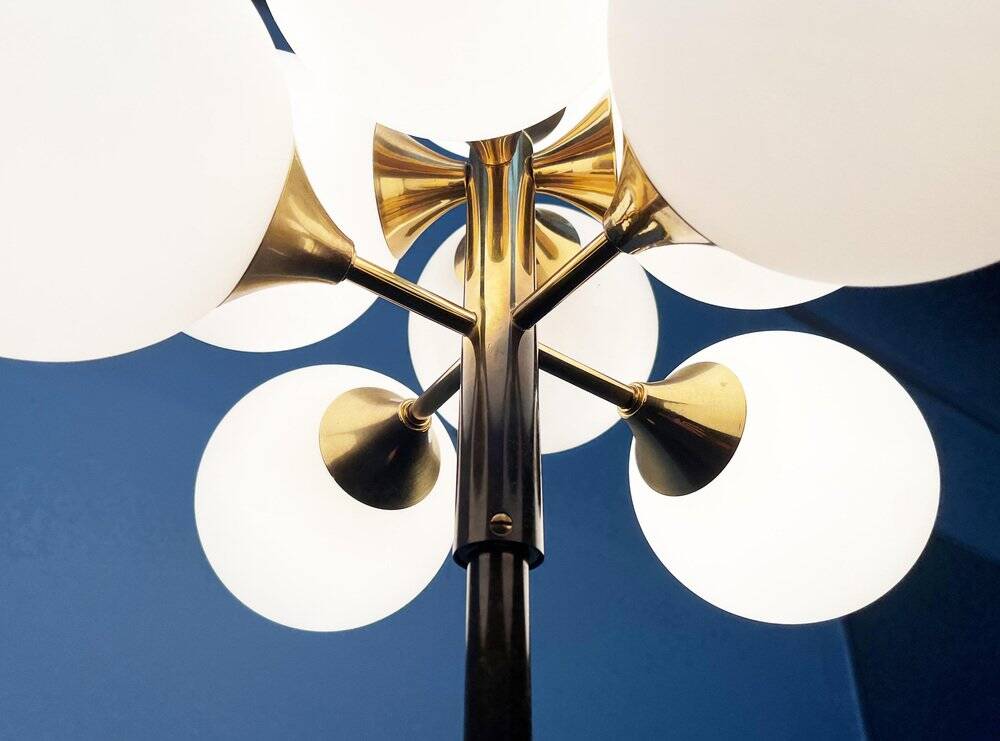 German brass floor lamp in Space Age style from the mid-century by Kaiser Leuchten, 1960s.