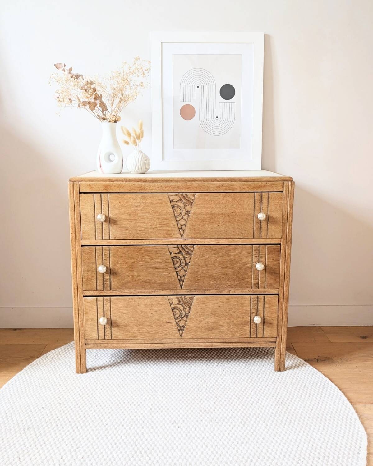 Renovated Art Deco oak chest of drawers