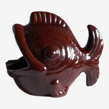 Fish ashtray, brown glazed ceramics, art deco of the 40-50s