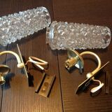 Pair of tulip glass and gold/vintage metal wall lamps 60/70