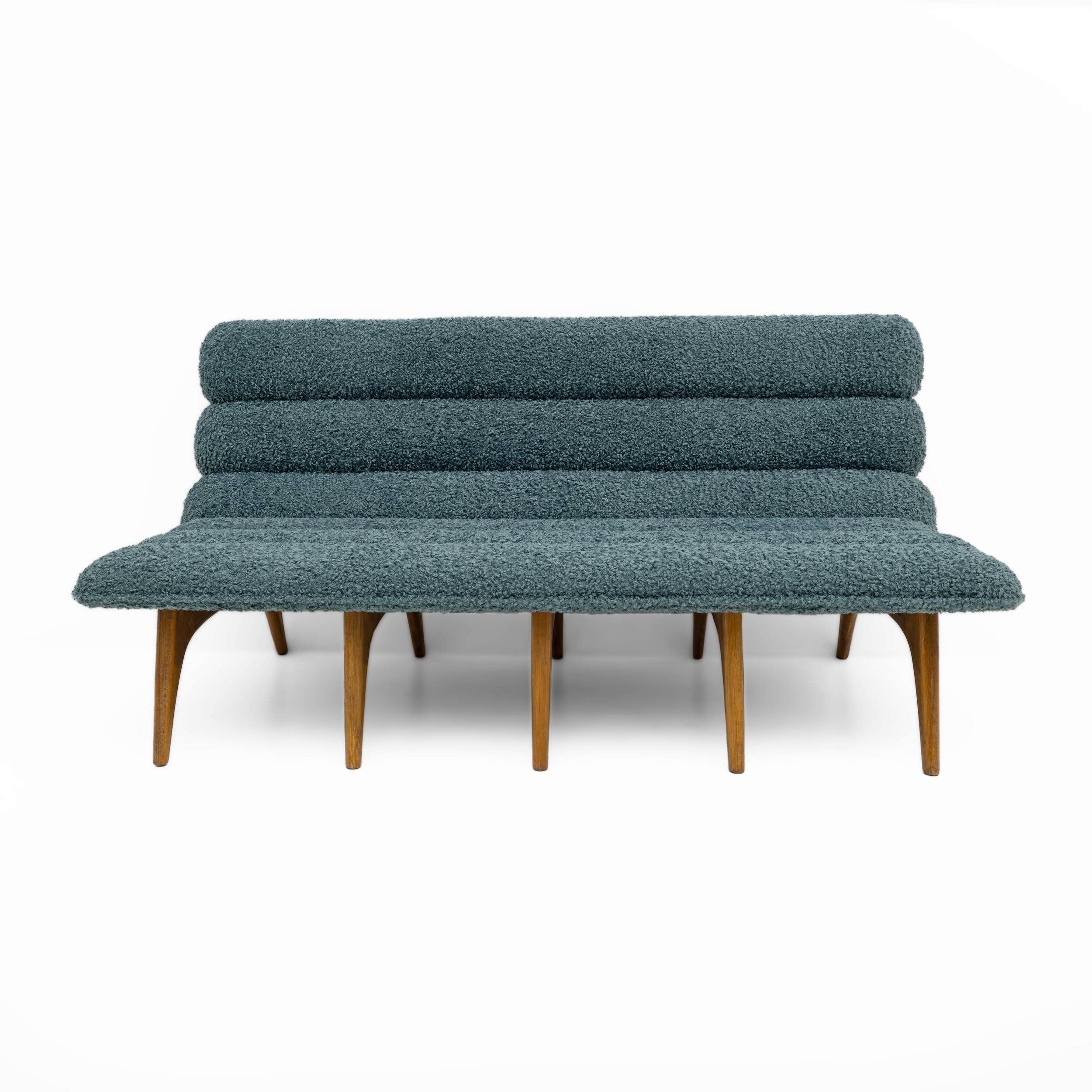 Adrian Pearsall Style Italin Modern Bouclè and Walnut Sofa