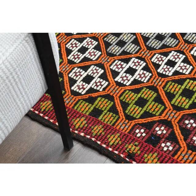1970s Vintage Turkish Oushak Handmade Wool Cotton Orange Area Rug 179x353