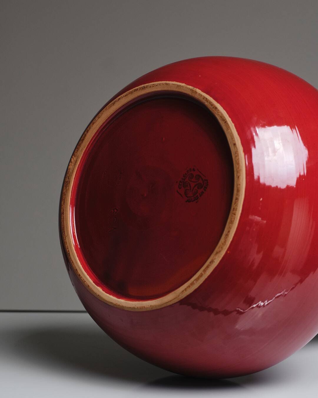 Large red ceramic vase, robert picault, 1960s