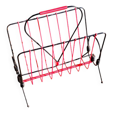 Ancien porte-revues en métal et scoubidou - seventies design