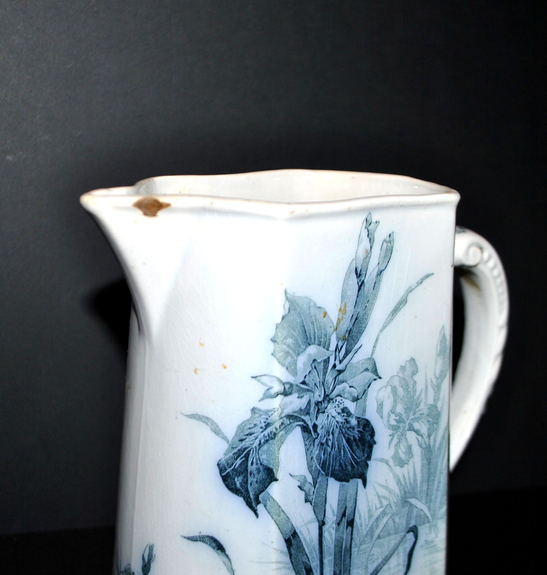 Antique Art Nouveau iris flower earthenware pitcher by Villeroy & Boch Wallerfangen