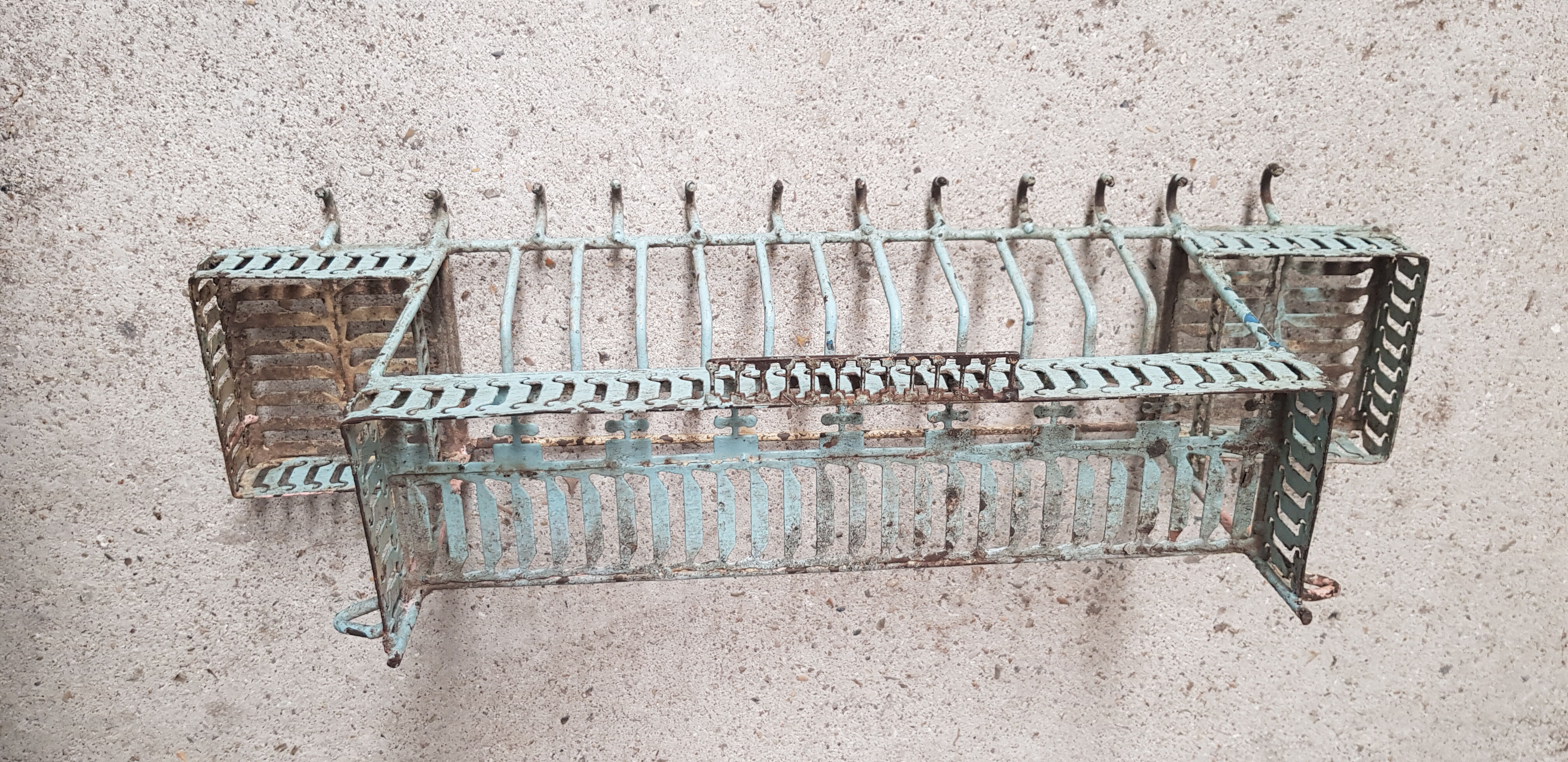 Old wall shelf - metal drainer with its original green patina