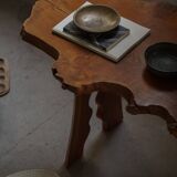 Mid-century Scandinavian coffee table made of solid elm wood, wabi-sabi style, 1960s.