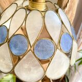 Capiz mother-of-pearl and vintage two-tone brass pendant light in Art Deco style