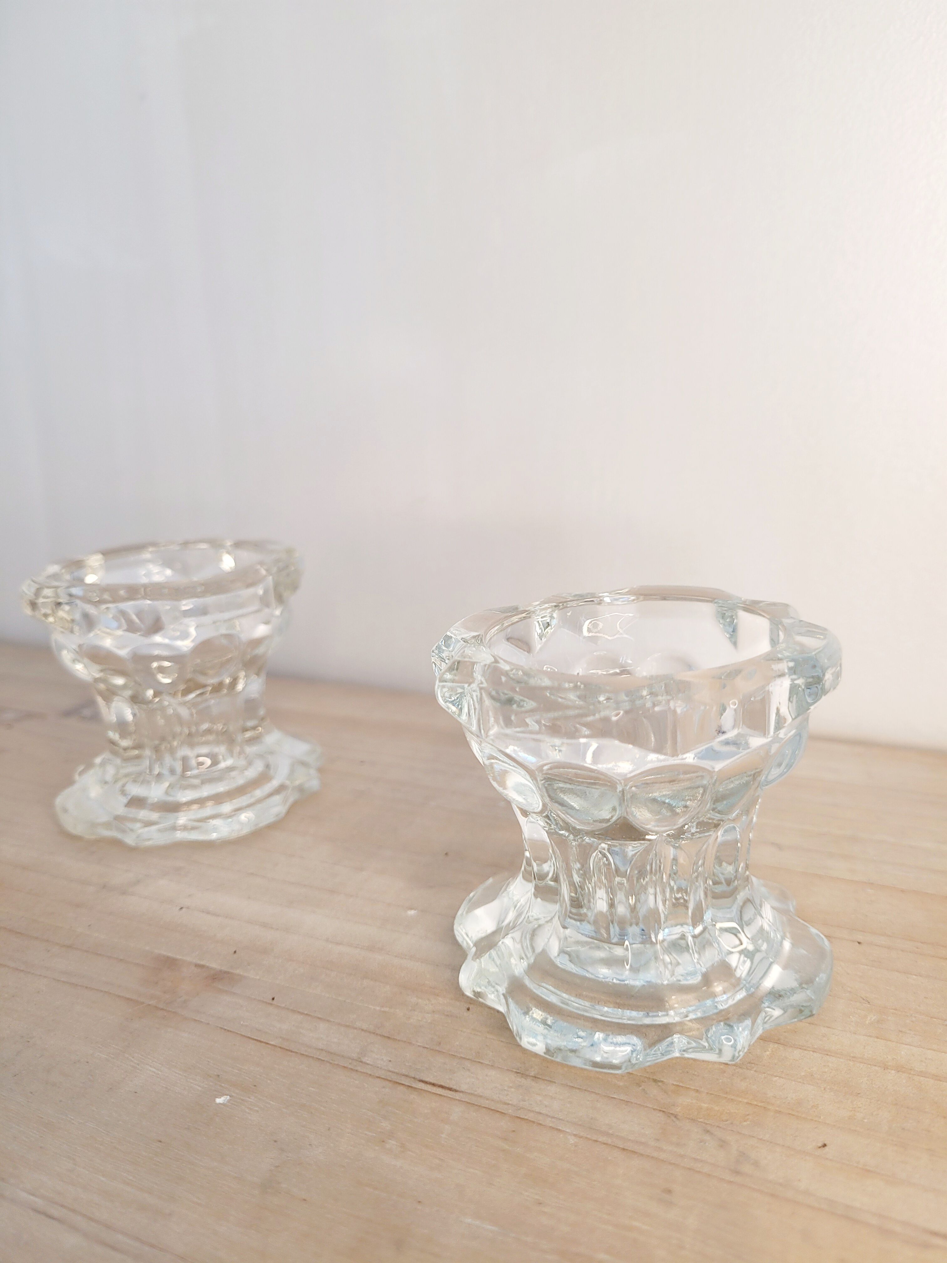 Pair of glass candle holders