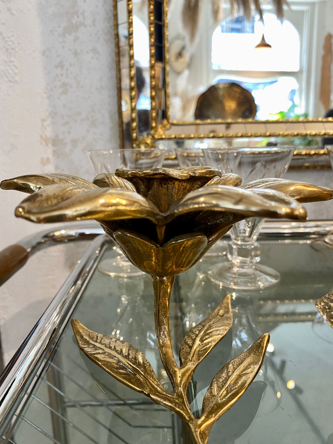 Brass flower candle holder