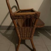 Vintage rattan magazine rack with side shelf - Bohemian style