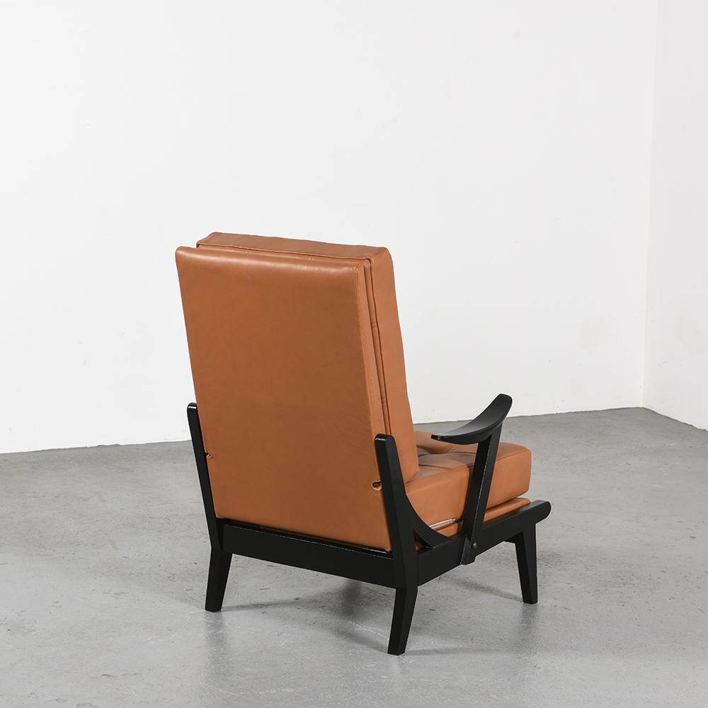 Wooden and leather armchairs, circa 1950