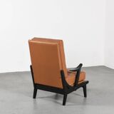 Fauteuils en bois et cuir, circa 1950