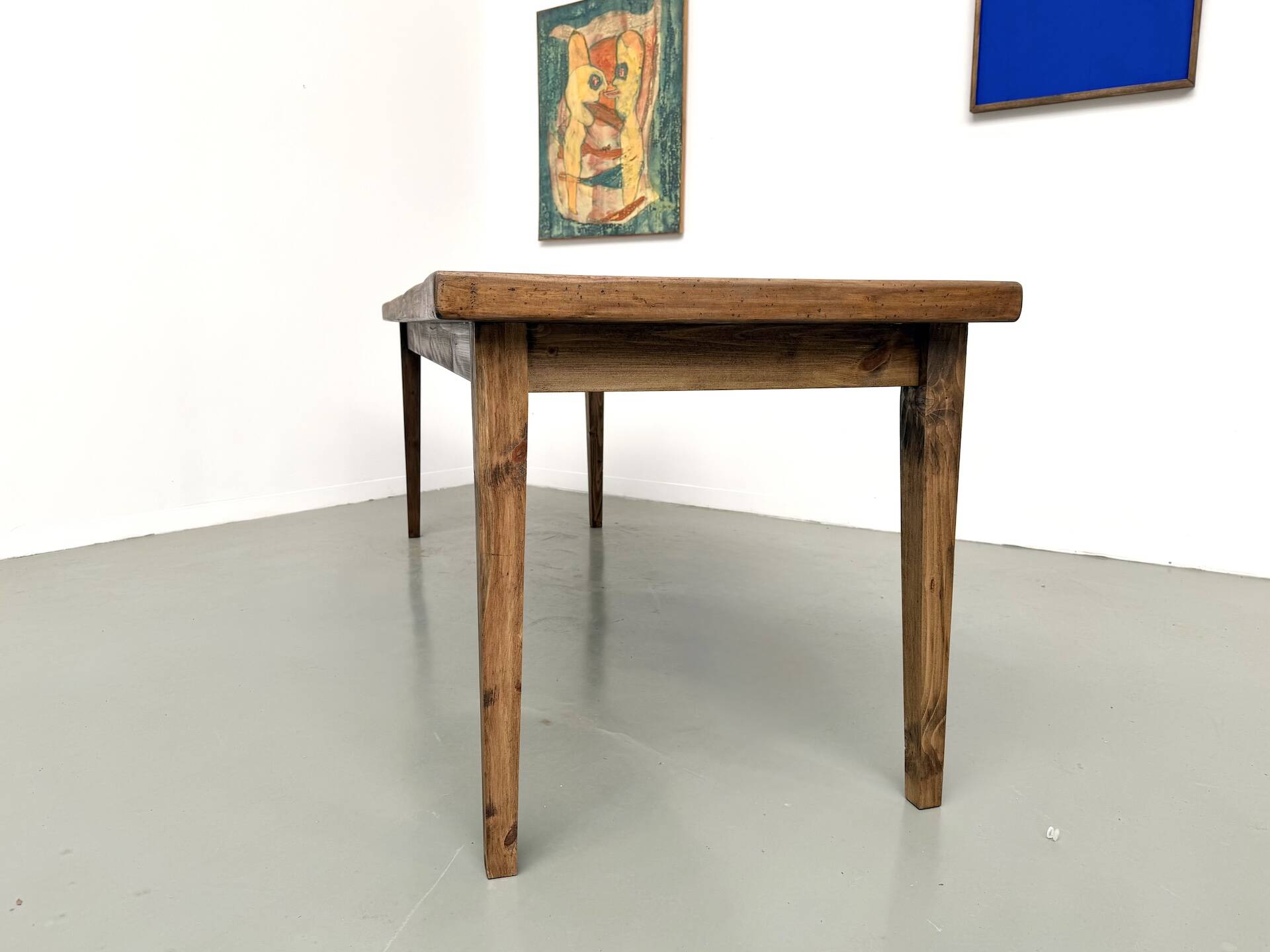 Beech farmhouse table, tapered legs, France, 1970s