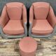 Paire de fauteuils bergères + 1 pouf Art Déco en bois laqué