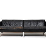 Danish leather sofa with chrome legs and teak ends