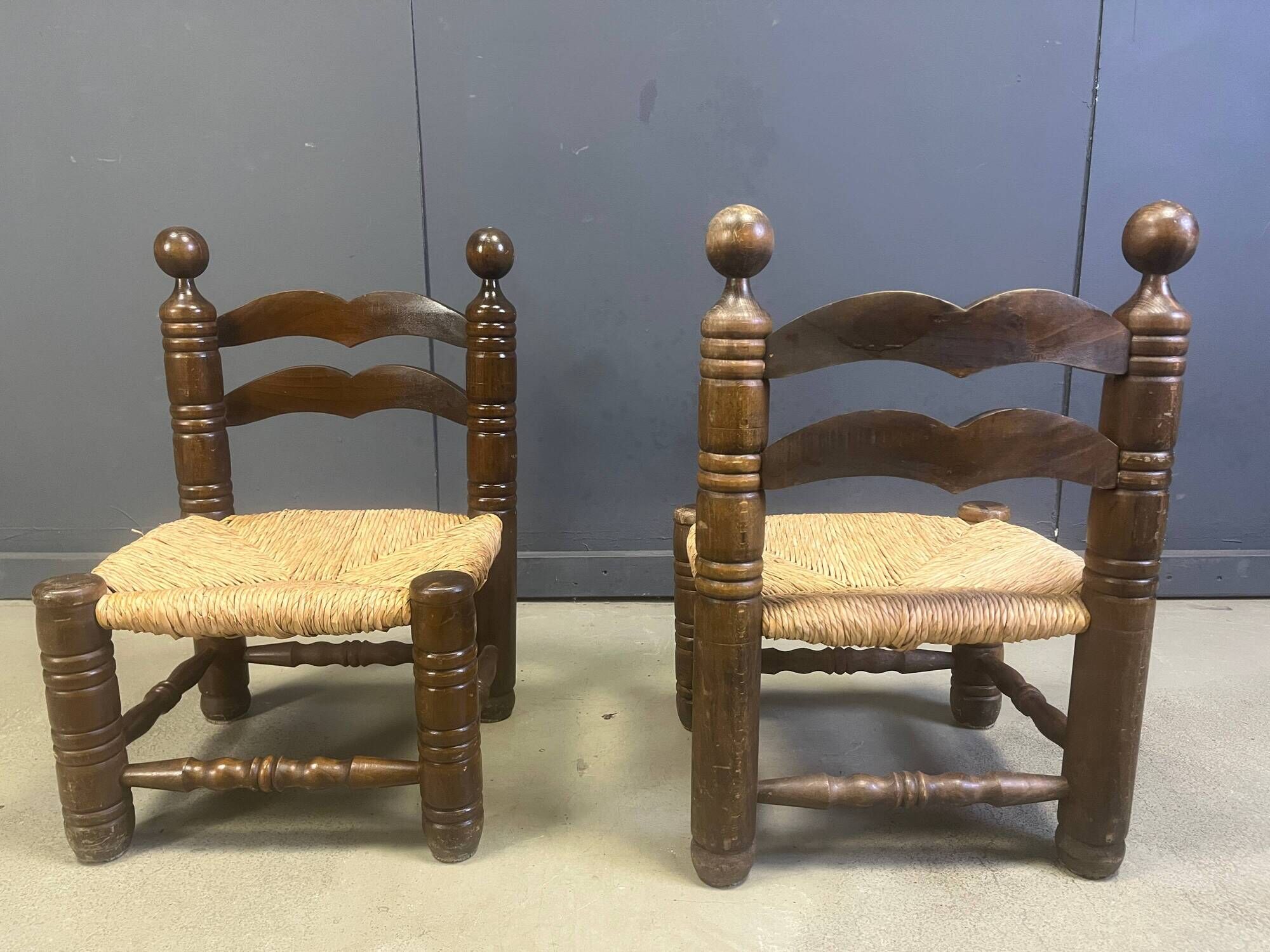 Charles Dudouyt (attr) brutalist children's chairs, set of 2, 1960s