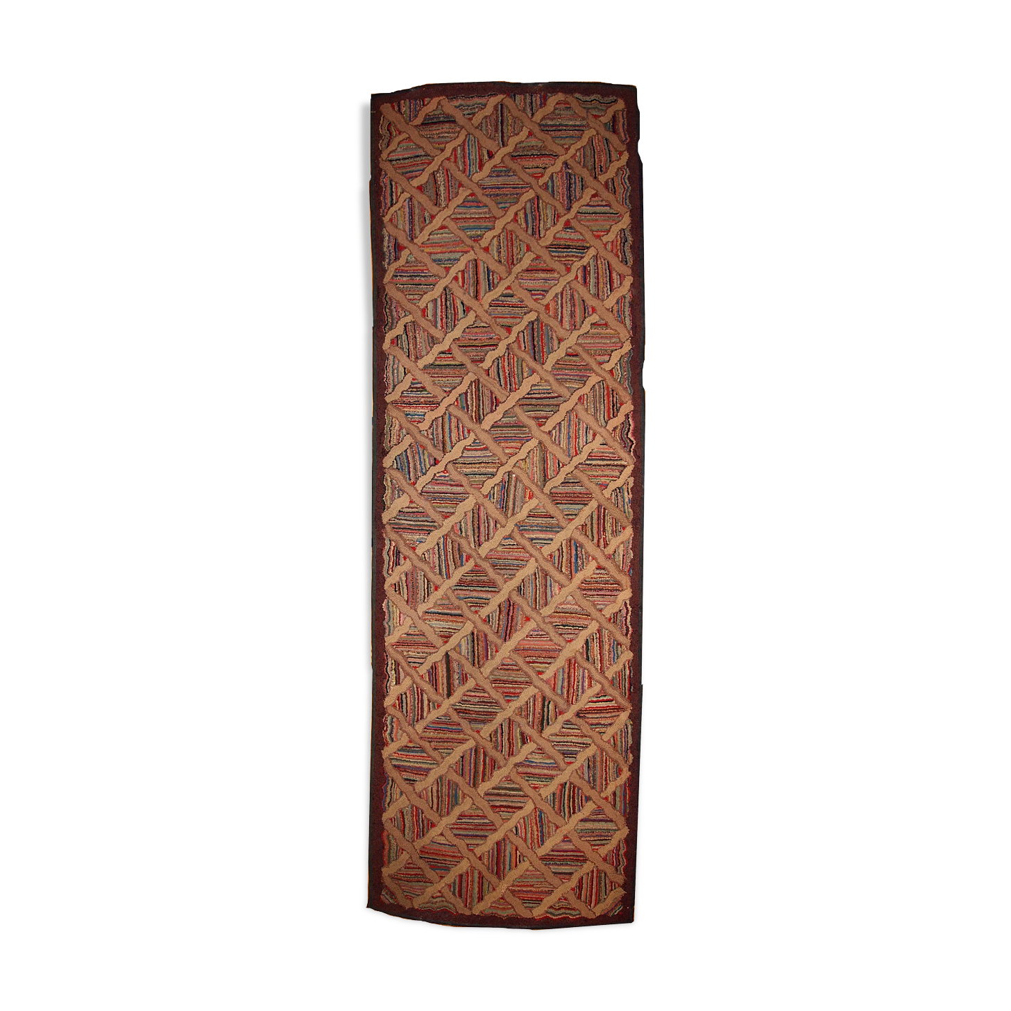 Old american carpet hooked handmade 88cm x 252cm 1880s