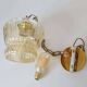 Vintage old gold pendant light, amber glass, 1960s chain lamp