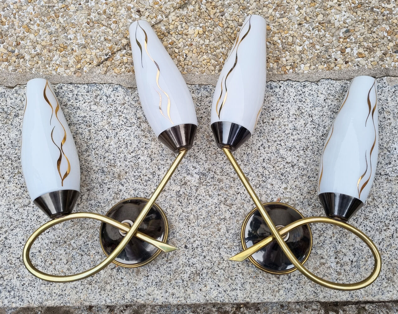 Pair of vintage double wall lamps, 50s.