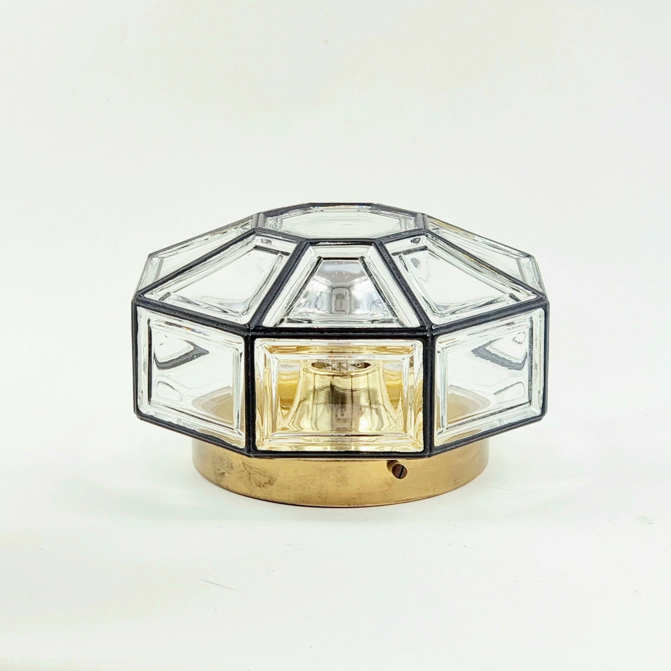 Plafonnier en verre et laiton de style Mid-Century, provenant de Limbourg, en Allemagne, années 1960