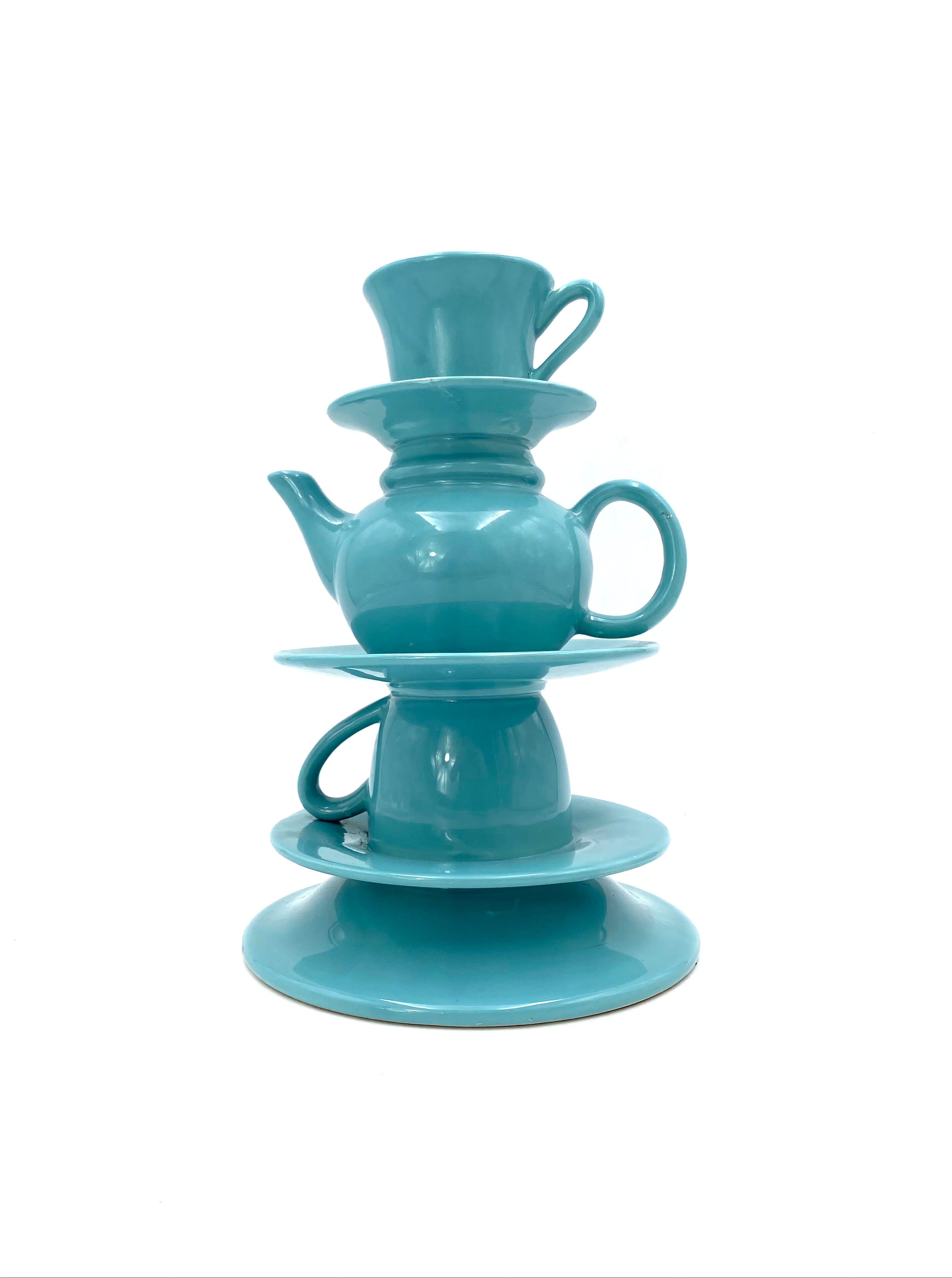 Blue tea cups stack vase, italy 1980s