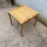 Rattan end table with 1 shelf in vintage oak veneer from the 80s Maugrion