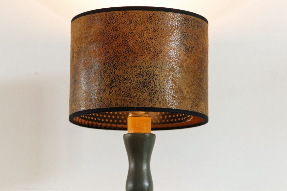 Turned wooden lamp, green and gold