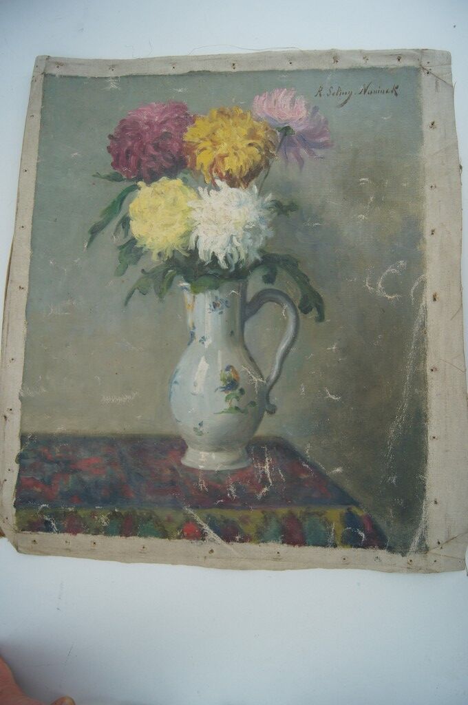 Still life with bouquet of flowers oil on canvas signed
