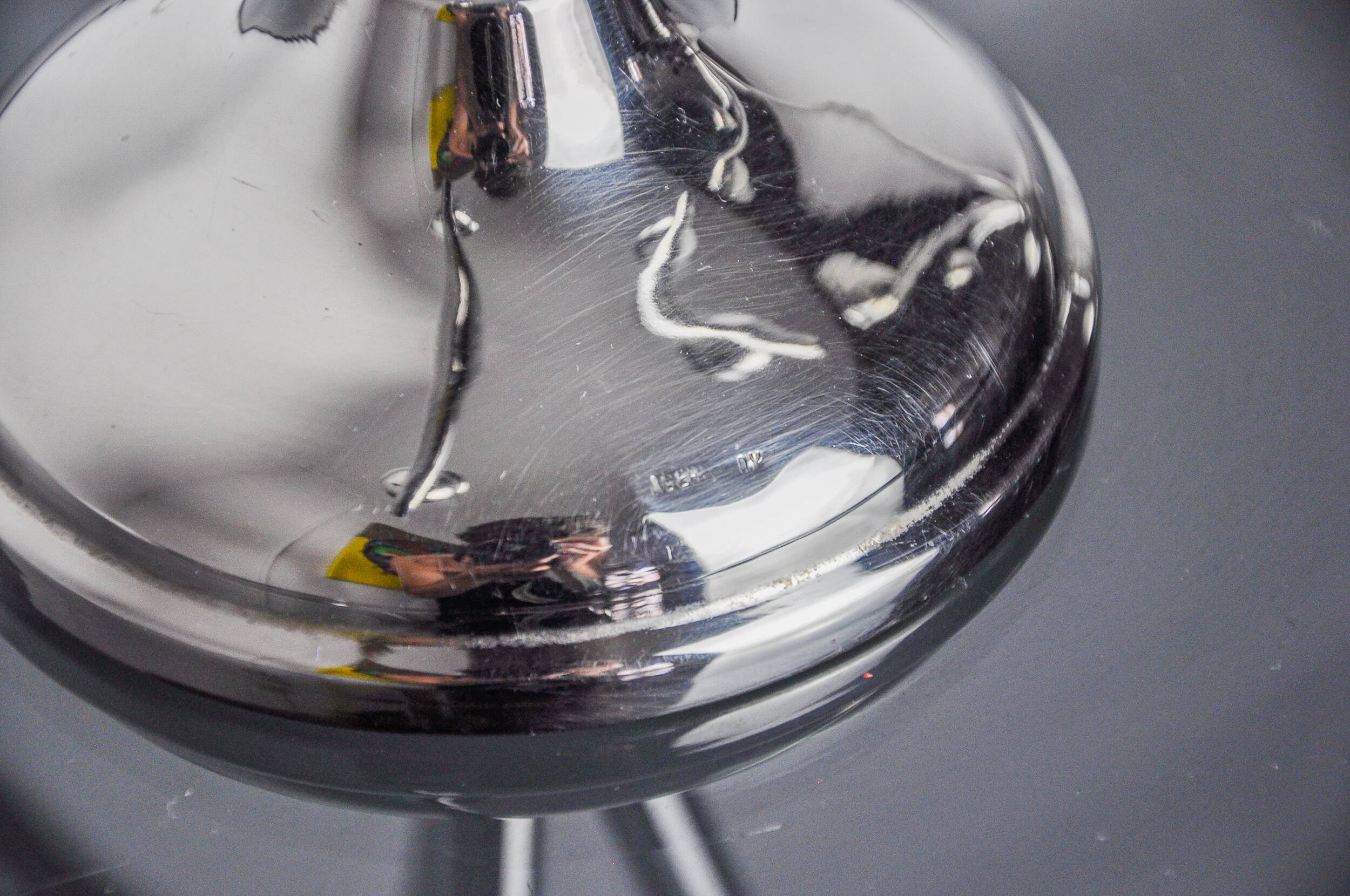 Pair of art deco stainless steel 3-flame candlesticks, Spain, 1970