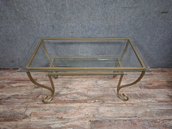 Table basse en laiton et verre gravé dans le goût de la Maison Jansen