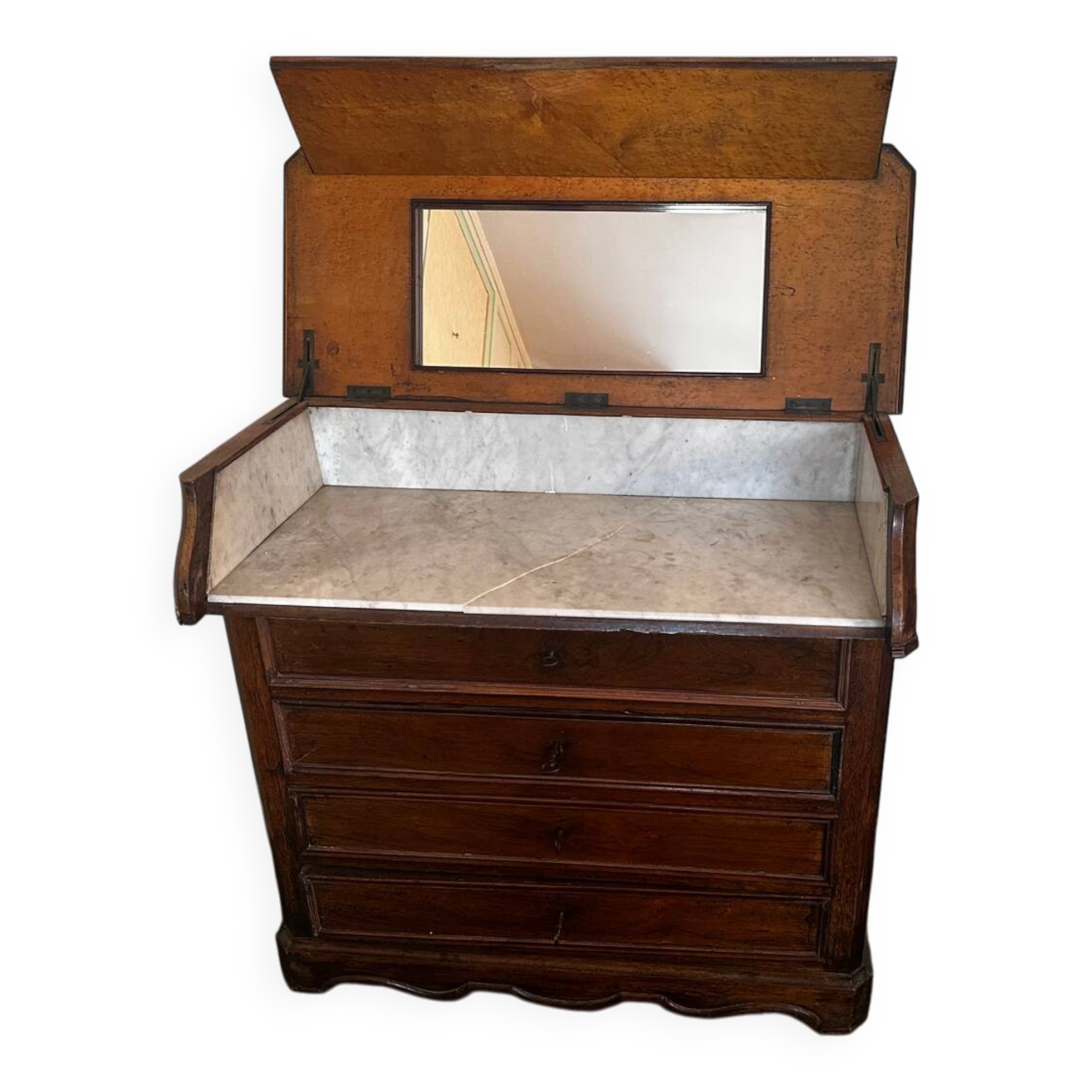 19th-century walnut and marble toilet commode in Louis Philippe style