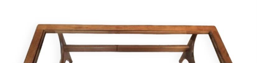 Vintage Scandinavian dining table in wood and glass