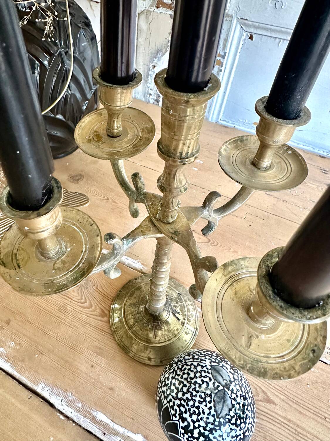 Five-branched brass candlestick