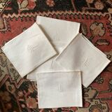 6  serviettes de table en fil de coton damassé blanc monogramme SL.