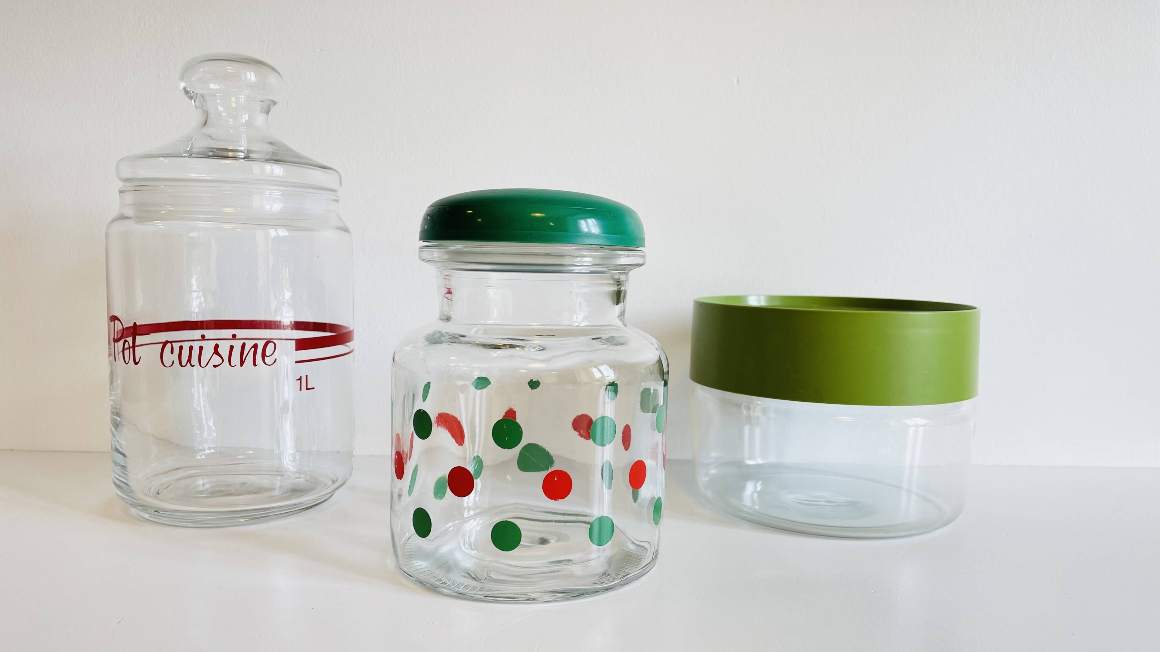 glass and colored kitchen jars