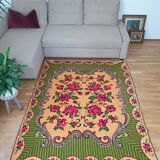 Gorgeous cross stitch floral carpet with red roses made by hand on heme Romania 148x196cm