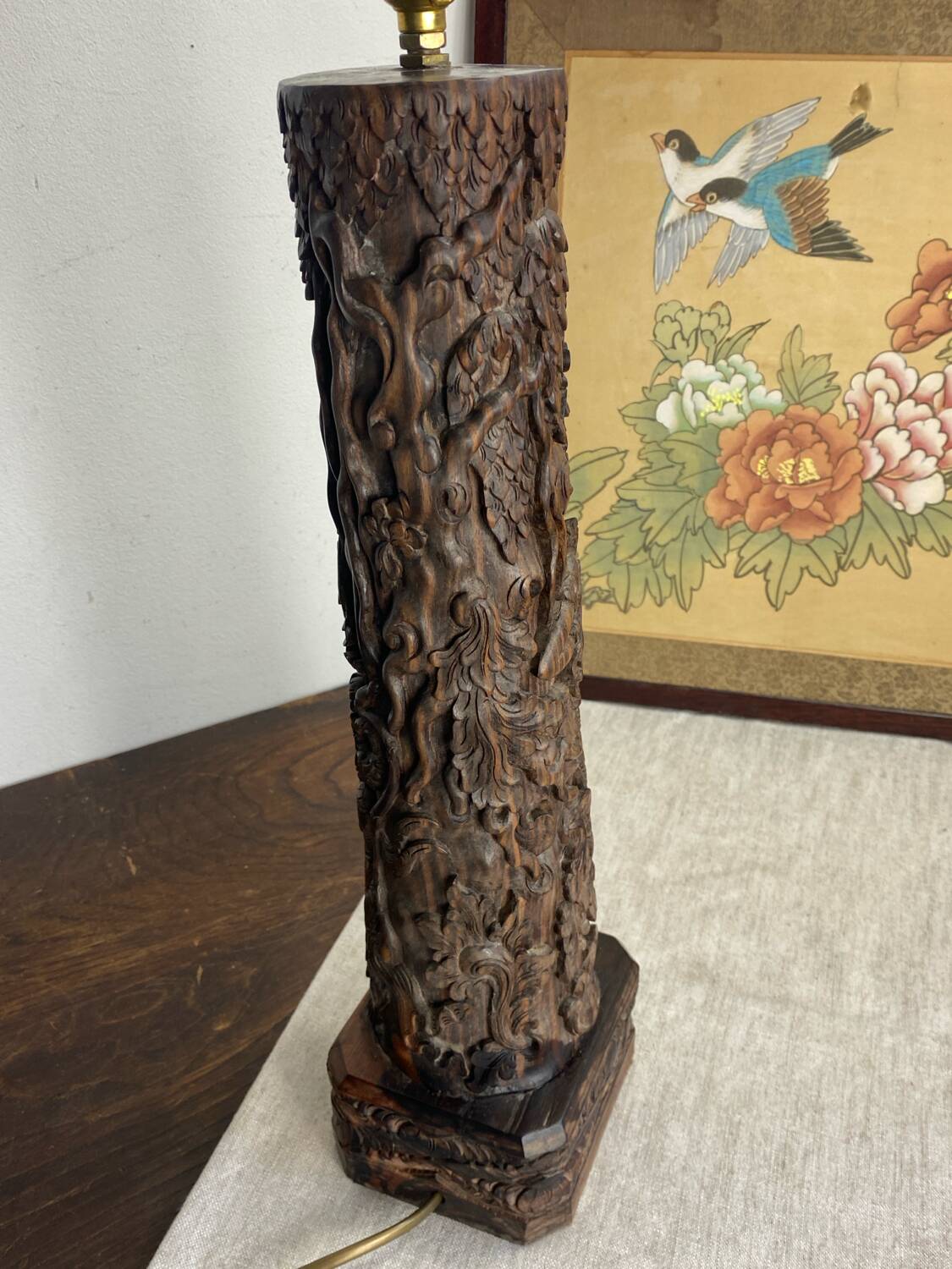 Carved wooden Balinese lamp base