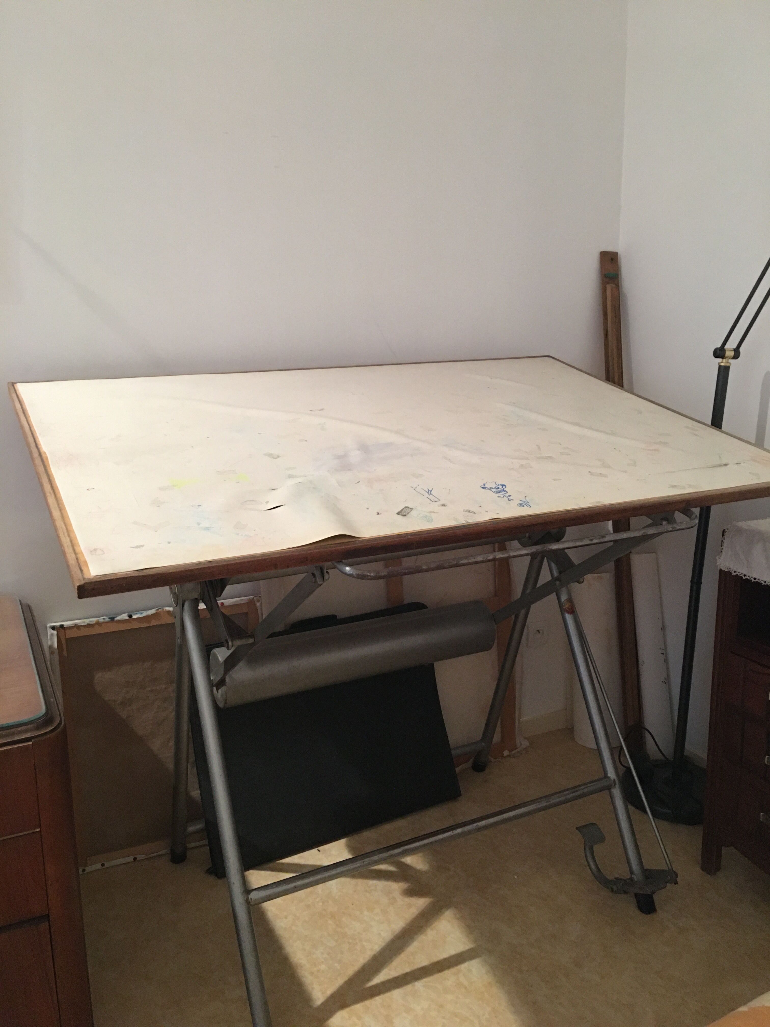 Architect drawing table with ruler