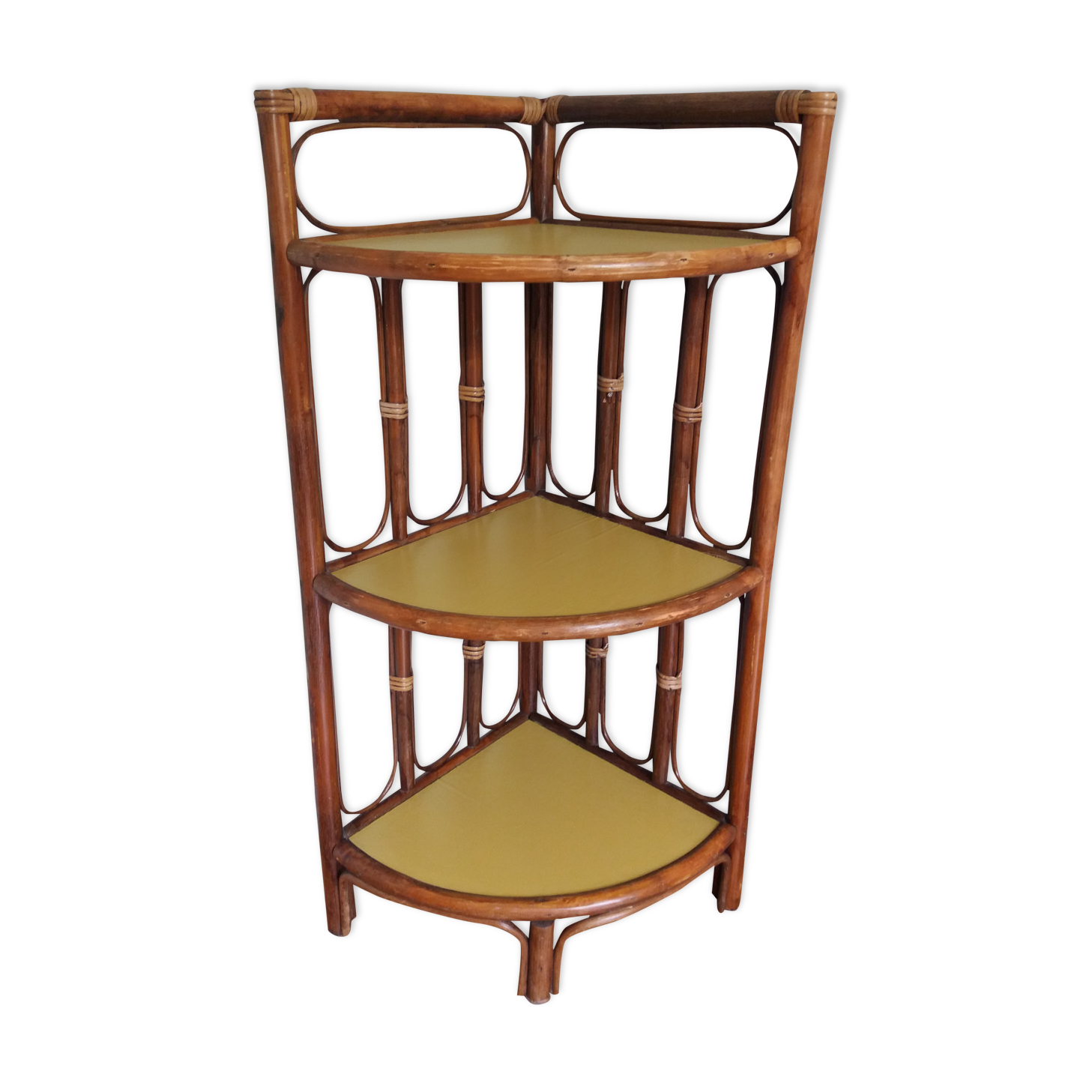 Corner shelf wicker, rattan and wood