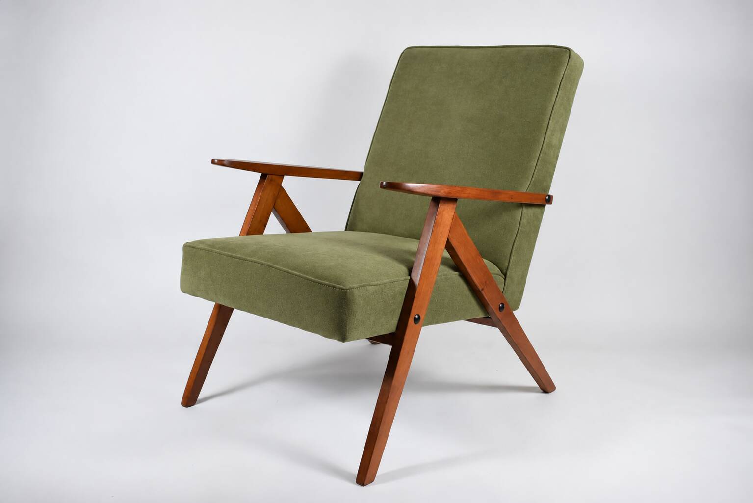 Fauteuil vintage B-310 Var des années 60 en velours vert olive