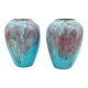 Paire de petits vases bleu turquoise en grès flammé  lie de vin