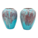 Paire de petits vases bleu turquoise en grès flammé  lie de vin