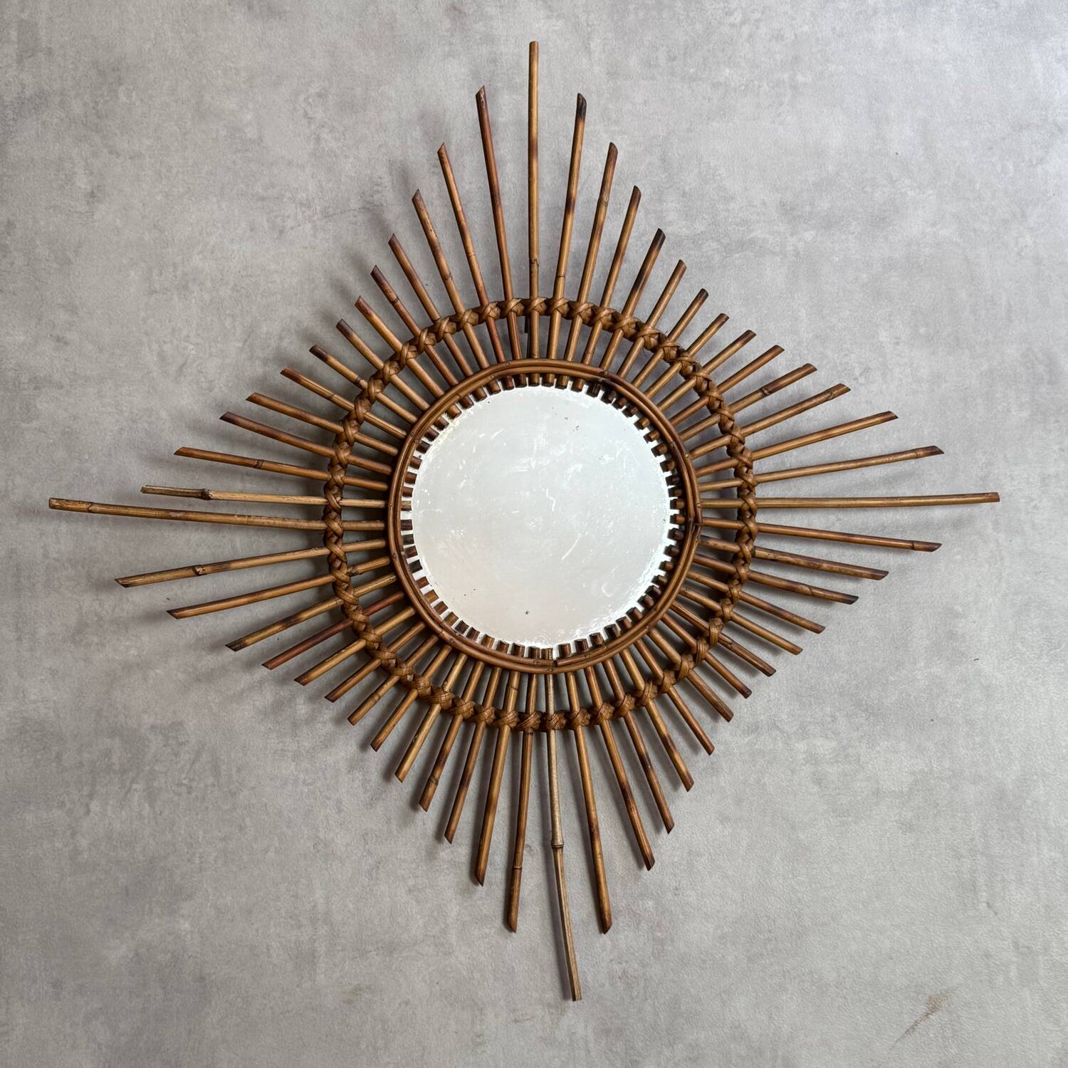 1950s Rattan Sun Mirror France