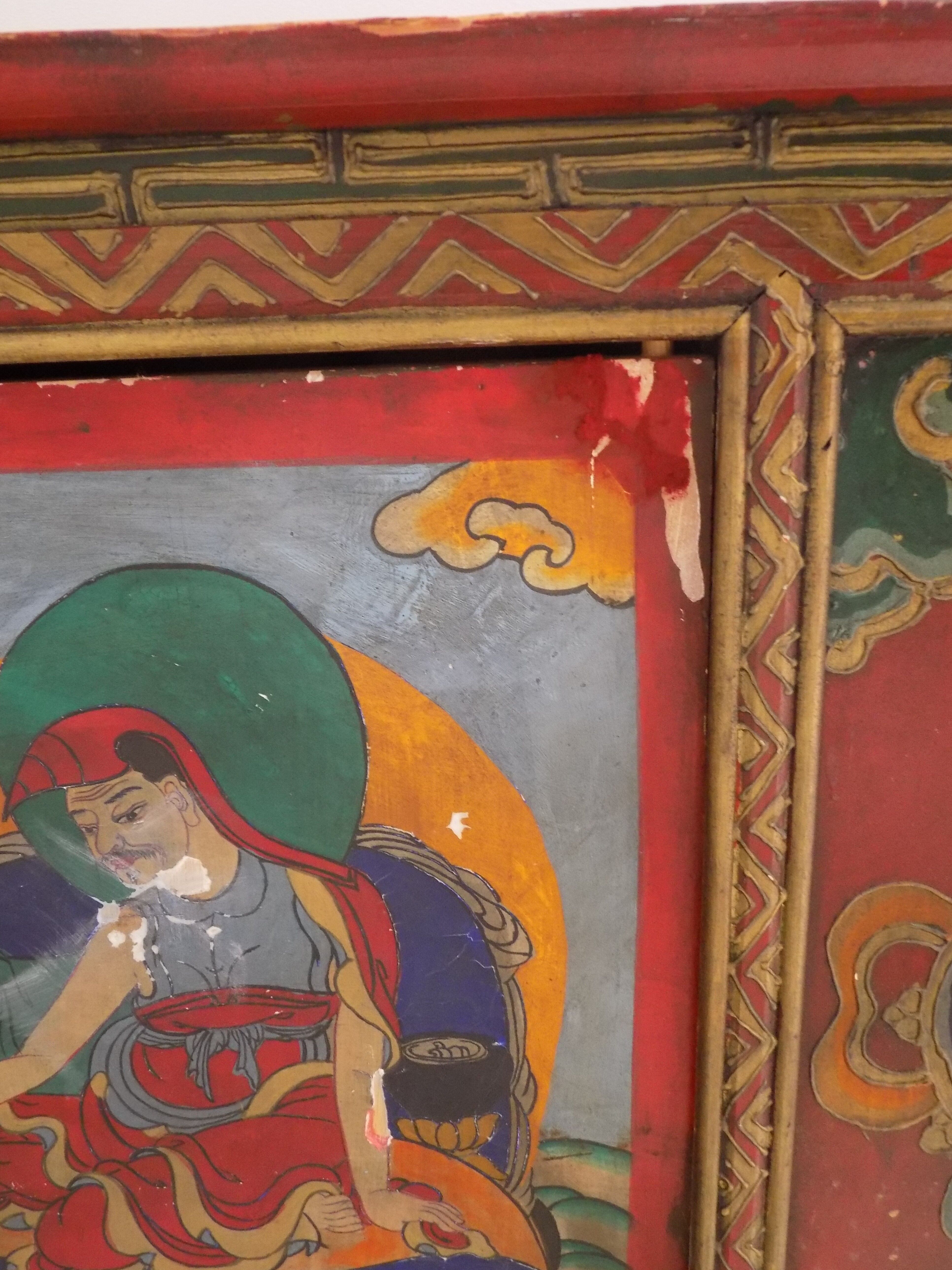 Hand-painted Nepalese Buddha sideboard with storage in the 70s