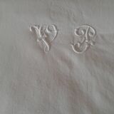 Old linen, cotton sheet, VP embroidery and open edge