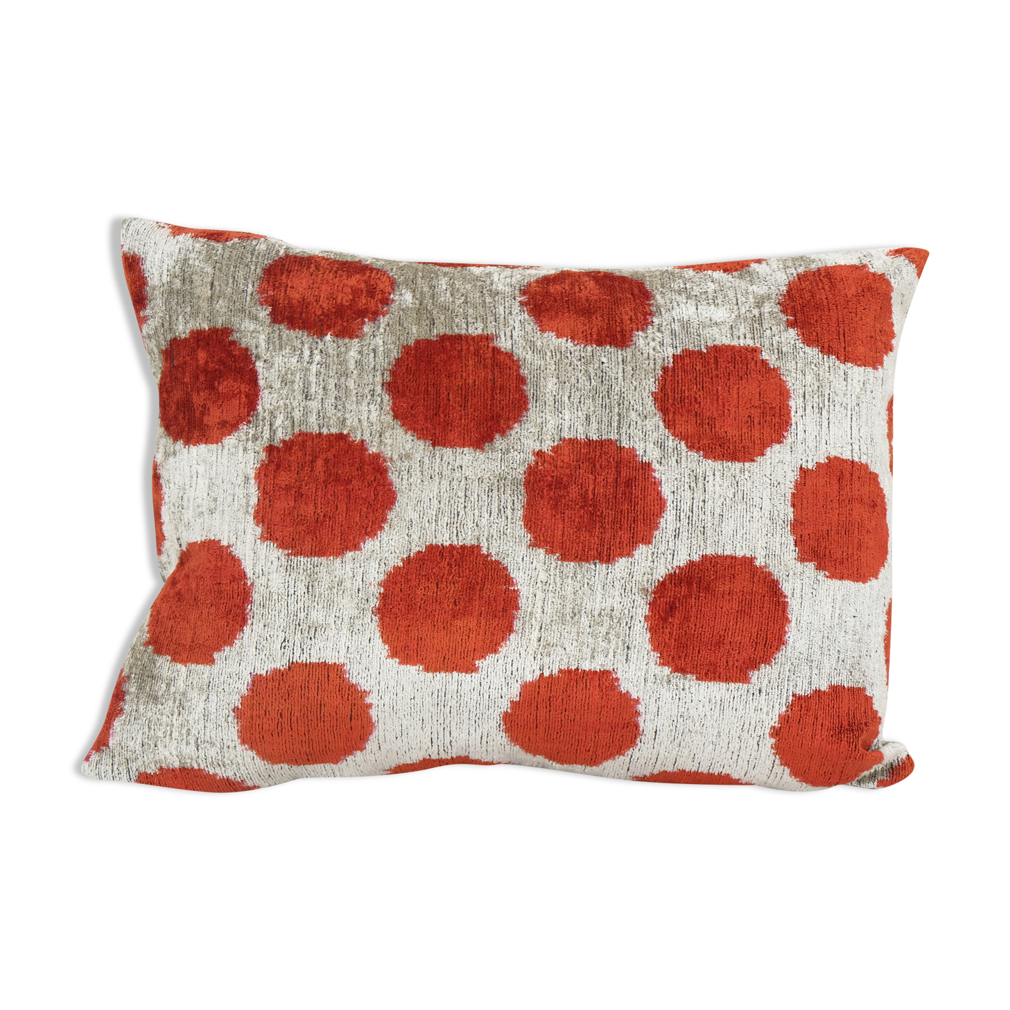 Red Silk Ikat Velvet Pillow Cover, Tribal Polka Dot Ikat Lumbar Cushion Cover, Decorative Pillowcase