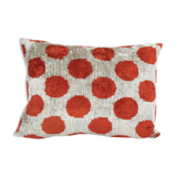 Red Silk Ikat Velvet Pillow Cover, Tribal Polka Dot Ikat Lumbar Cushion Cover, Decorative Pillowcase