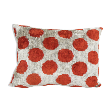 Red Silk Ikat Velvet Pillow Cover, Tribal Polka Dot Ikat Lumbar Cushion Cover, Decorative Pillowcase