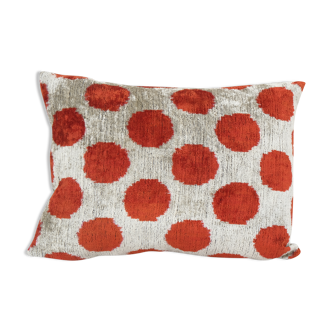 Red Silk Ikat Velvet Pillow Cover, Tribal Polka Dot Ikat Lumbar Cushion Cover, Decorative Pillowcase